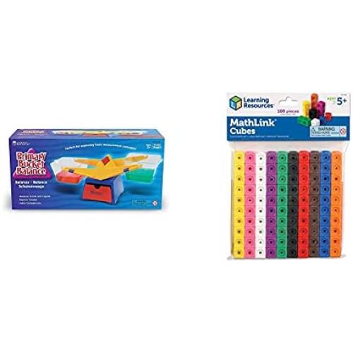 Learning Resources Primary Bucket Balance, Ages 3 and Up & Mathlink Cubes, Educational Counting Toy, Early Math Skills, Set of 100 Cubes