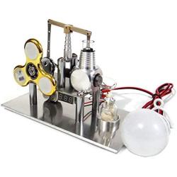 Teerwere Stirling Engine Motor Stirling Engine Generator Model Science Experiment Engine Toy with Luminous Gyroscope Bulb Voltage Display Meter (Color : Gold, Size : One Size)