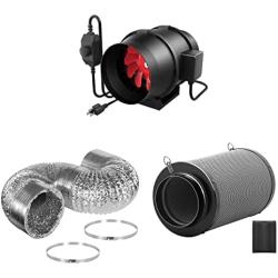 iPower 6 Inch 395 CFM Exhaust Inline Fan with Speed Controller and Hook Designed Air Carbon Filter with 8 Ft Aluminum Foil Dryer Ducting for Grow Tent, 6 Fan&Filter