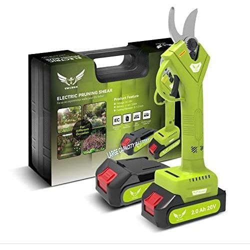 Electric Pruning Shears, Battery Powered Tree Pruner with 2 pack 2Ah Lithium Batteries, Cordless Electric Tree Pruning with Brushless Motor- 30MM (1.2 inch) Max Cutting Diameter and Green(HZTW002)