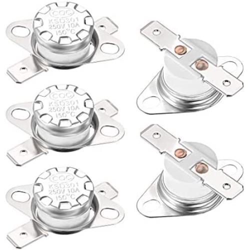 uxcell KSD301 Thermostat 150°C/302°F Normal Closed N.C Adjust Snap Disc Temperature Switch for Microwave,Oven,Coffee Maker 5pcs