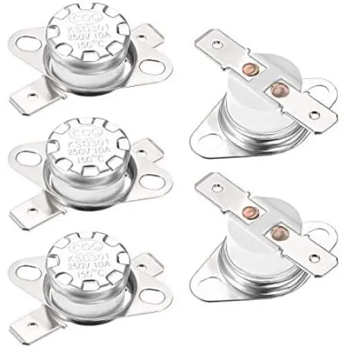 uxcell KSD301 Thermostat 150°C/302°F Normal Closed N.C Adjust Snap Disc Temperature Switch for Microwave,Oven,Coffee Maker 5pcs