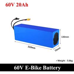 60V 20Ah E-Bike Lithium-Ion Battery, Rechargeable Replacement Battery Pack, Built-in 30A BMS + 60V 5A Charger, for 500W-2000W Motor