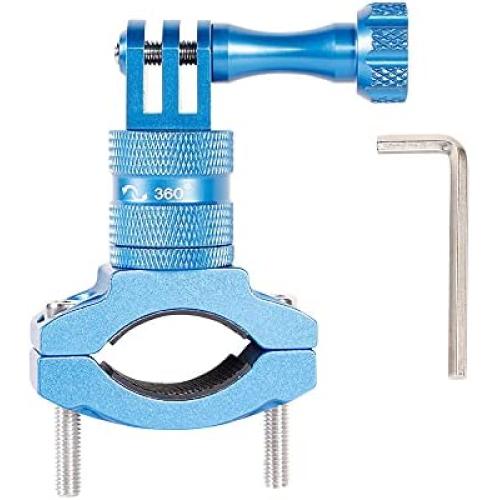 Bike Handlebar Mount for Gopro Hero 9/8/7/6/5/4/3 Session Sj4000 Yi 4K AKASO Campark,Aluminium 360 Degree Rotation Mountain Bicycle Motorcycle Camera Clamp Clip, for Biking, Motorcycling (Blue)