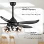 TCL 48 Inch Modern Ceiling Fan with Lights and Remote Control, Classic Ceiling Fans with 5 glass lampshades for LED Edison Bulb, 5 Blades Noiseless Reversible Motor,6-speed,Timer(bulb not included)