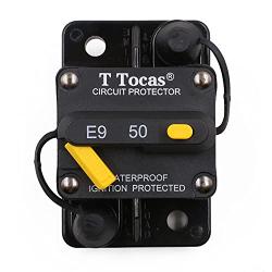 T Tocas 50 Amp Thermal Circuit Breaker with Switch Manual Reset for Boat Marine RV Yacht Battery Truck Solar, 12V - 48V DC, Waterproof (50A)