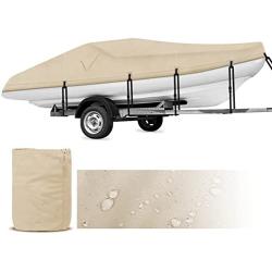 Rockvale Boat Cover, Heavy Duty 600D Trailerable Waterproof Boat Canvas, Universal Marine Grade Outboard Boat Shade for Bass Boat, Tri-Hull, V-Hull, Ski, Fishing Runabout Boat (16-18.5ft, Beige)