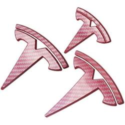 YHCDSEA Model Y Steering Wheel/Front Trunk/Rear Trunk Logo Sticker Cover Emblem Badge Decals 3PCS/Set for Tesla Model Y Accessories (Red Carbon Fiber Pattern)