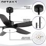 46 Inch Black Ceiling Fans with Lights and Remote Downrod Low Profile Matte Black Ceiling Fan Bedroom Living Room Kitchen with 3 Light Color 6 Speed Timer Function Remote Control and Reversible Motor