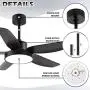 46 Inch Black Ceiling Fans with Lights and Remote Downrod Low Profile Matte Black Ceiling Fan Bedroom Living Room Kitchen with 3 Light Color 6 Speed Timer Function Remote Control and Reversible Motor