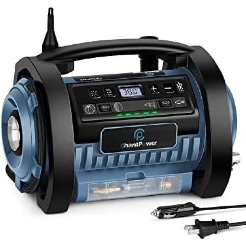 Tire Inflator Air Compressor, 12V DC / 120V AC Dual Tire Pump For Bike, Car Tires, Air Mattres Bed with Deflation and Inflation Modes, Dual Powerful Motors, Digital Pressure Gauge, C P CHANTPOWER
