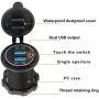 XMSJSIY Quick Charge 3.0 Dual USB Car Charger Socket, Touch Switch Waterproof Power Outlet Fast Charge Adapter with LED Voltmeter & 10A Wire Fuse for 12V/24V Car Boat Marine Truck Golf RV Motorcycle