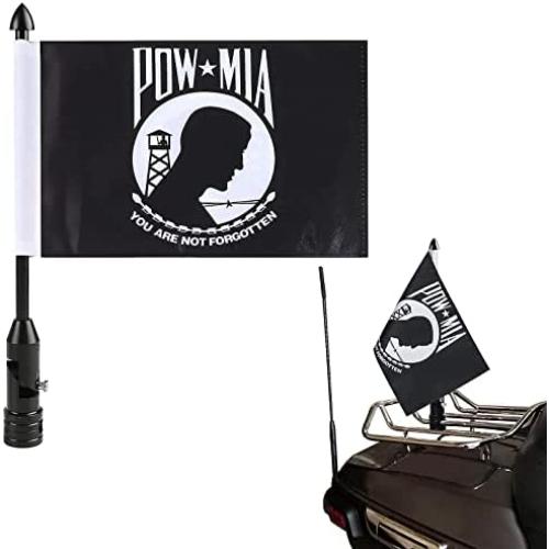 Black Motorcycle Flag Mount Fold Down 90° With POW - MIA Motorcycle Flag 6x9 Flag Pole Holder Fit 1/2 Motorcycle Luggage Rack For Harley Davidson Road King Touring Spring Honda Goldwing