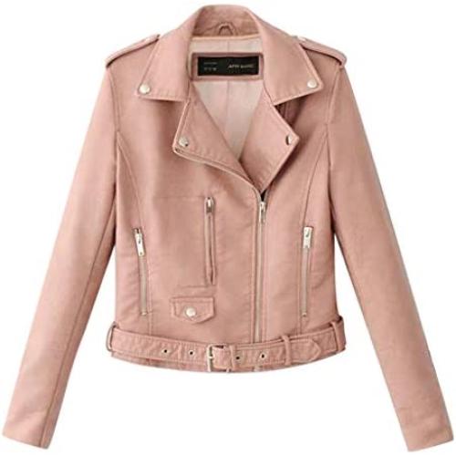 Women Ladies Lapel Motor Jacket Coat Zip Biker Short Punk Cropped Tops Solid Color Faux Leather Jacket