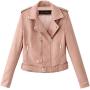 Women Ladies Lapel Motor Jacket Coat Zip Biker Short Punk Cropped Tops Solid Color Faux Leather Jacket