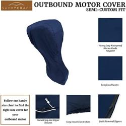 SavvyCraft Heavy Duty Outboard Motor Cover, Waterproof 600D Polyester Full Size Boat Engine Cover for Motor up to 225 -250 5HP Navy Color
