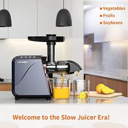 Cold Press Juicer Extractor with Overheating Protection, Masticating Slow Juicer for Fruits and Vegetables, Easy to Assemble and Clean, Quiet Motor & Reverse Function Electric Juicer Extractor