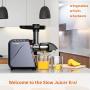 Cold Press Juicer Extractor with Overheating Protection, Masticating Slow Juicer for Fruits and Vegetables, Easy to Assemble and Clean, Quiet Motor & Reverse Function Electric Juicer Extractor