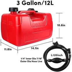 Boat Fuel Tank 3 Gallon, Marine Outboard Motor Fuel Tank with Hose Connector, Compatible with Kayaks, Small/Large Boats, Inflatables and Canoes- Red