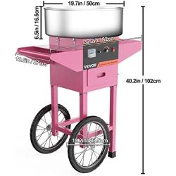 VBENLEM Cotton Candy Machine with Cart Commercial Floss Maker for Family and Various Party, 19.7 Inch, Pink