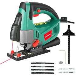 HYCHIKA Jig Saw, 6 Amps 750W Orbital Jigsaw 800-3000SPM with 6 Pcs Cutting Blades,6 Various Speed and 4 Orbital Set, ±45° Bevel,Laser Guide