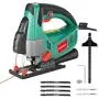 HYCHIKA Jig Saw, 6 Amps 750W Orbital Jigsaw 800-3000SPM with 6 Pcs Cutting Blades,6 Various Speed and 4 Orbital Set, ±45° Bevel,Laser Guide