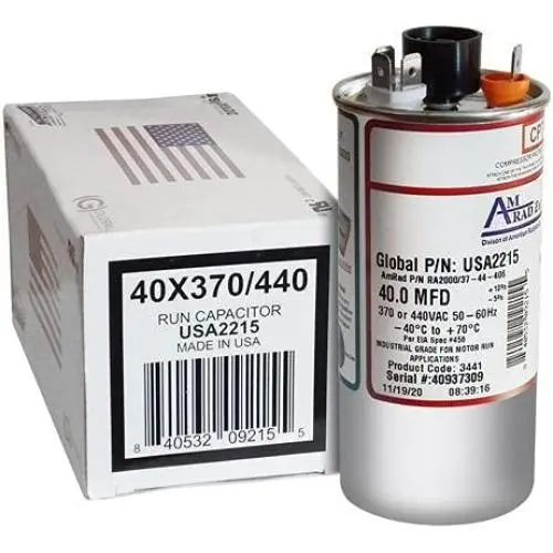 AMRAD ENGINEERING USA2215 Series Round USA-Made Motor Run Capacitor, 40 Mfd, 370/440 Vac-132330