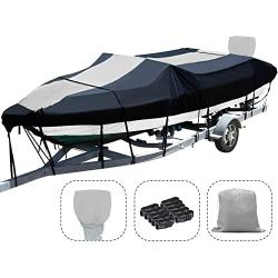 Autolion Trailerable Boat Cover 600D Heavy Duty Waterproof UV All-Weather with Motor Cover(20-22L 100