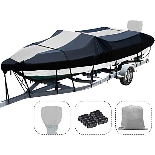 Autolion Trailerable Boat Cover 600D Heavy Duty Waterproof UV All-Weather with Motor Cover(20-22L 100