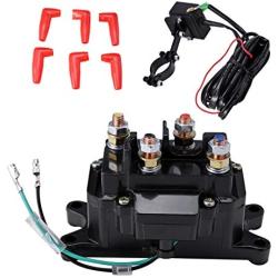 ALAVENTE ATV Winch Solenoid & Switch Kit 12V 250A Winch Rocker Thumb Switch Combo, Solenoid Relay Contactor w/Protecting Caps for UTV Truck 4x4 Vehicles