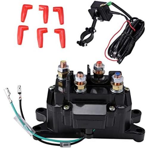 ALAVENTE ATV Winch Solenoid & Switch Kit 12V 250A Winch Rocker Thumb Switch Combo, Solenoid Relay Contactor w/Protecting Caps for UTV Truck 4x4 Vehicles