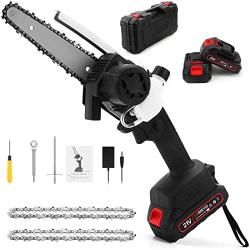 Mini Chainsaw 6 Inch Cordless, Upgraded Brushless Motor Handheld Mini Electric Chainsaw with Oil System Super Saw Powered by 2Pcs 21V Batteries for Wood Cutting, Garden Tree Pruning