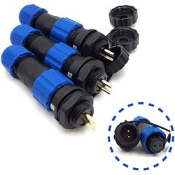 SD13 2pin Waterproof Power Connector, φ13mm 10A 380V High Voltage 1865mm Male Female Circular Power LED Connector Plug(Female)-Socket(Male) (2pin, Panel Mount x 3set)