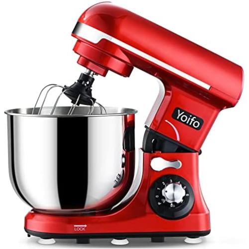 Yoifo 7 Speed Stand Mixer（inclued P Speed）- Peak Power 600W Kitchen Electric Mixer，4.75-QT Tilt-Head Food Mixer with Dough Hook, Whisk, Beater & BPA-Free Dust Cover (Red)
