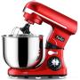 Yoifo 7 Speed Stand Mixer（inclued P Speed）- Peak Power 600W Kitchen Electric Mixer，4.75-QT Tilt-Head Food Mixer with Dough Hook, Whisk, Beater & BPA-Free Dust Cover (Red)
