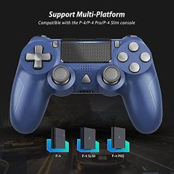 Wireless Game Controller Compatible with P-S4 Controller with Audio Jack, Wireless Gamepad for P-S4/Pro/Slim Built-in Dual Motors and Gyro Sensor, 1000mAh Rechargeable Battery (Blue-1) [video game]