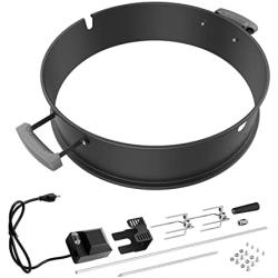 Universal BBQ Grill Rotisserie Kit for 22.5 Inch Kettle Grill and Charcoal/Gas Grills: Kettle Rotisserie Ring, Extendable Spit Rod (27