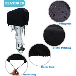 Boat Motor Cover 600D Waterproof Outboard Motor Cover, Boat Engine Cover Universal Size Fits 25-90HP Black 6
