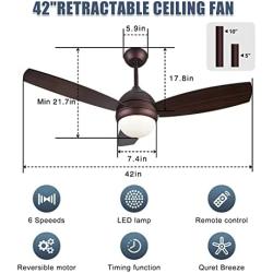 TAOBITAN 42 Inch indoor Ceiling Fan with Lights Flush Mount Ceiling Fan Modern 6 Speeds Small Ceiling Fans Remote Control for Living room Bedroom Kitchen dinding room