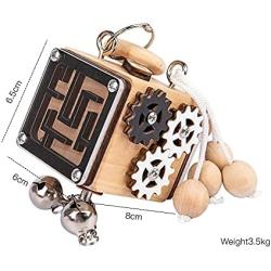 Busy Activity Cube for Travel Toddlers 1 2 3 4 Year Old, Busy Board Fidget Cube Sensory Board for Kids Baby Wooden Busy Cube Educational Montessori Toys Learning Basic Life Skills Learn to Tie Shoes