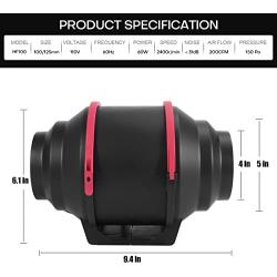 WOOW DEPOT 4 Inch 200 CFM Quiet Round Exhaust Inline Duct Fan for Hydroponics Bathrooms Ventilation,No Speed Controller
