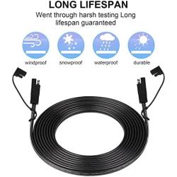 Geosiry SAE Extension Cable 16AWG 10FT(3.1M) SAE to SAE Extension Cable with dust Cover UL SPT-2 Type OFC 2 core for Solar Panel Motorcycle Cars Battery Tractor,Black(16AWG 10FT)