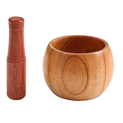 Mantouxixi Wood Pestle and Mortar Bowl Set Guacamole Bowl Shell Garlic Pepper Press Mincer Grinder Chopper Crusher Molcajete Mix Kitchen Tool - Natural Wood