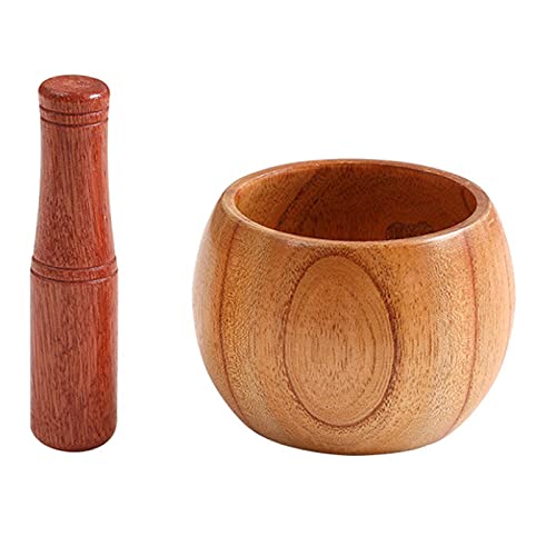 Mantouxixi Wood Pestle and Mortar Bowl Set Guacamole Bowl Shell Garlic Pepper Press Mincer Grinder Chopper Crusher Molcajete Mix Kitchen Tool - Natural Wood