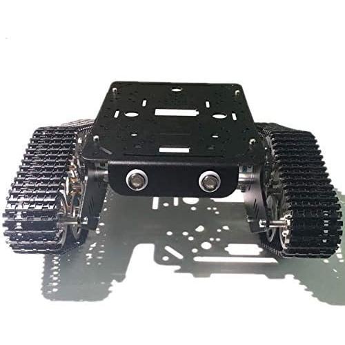 SZDoit Black T300 Robot Tracked Car for Arduino/Raspberry pi, Remote Control Metal Tank Chassis with Motor Track/Trail, DIY RC ROS Learning Kit Clawler Caterpillar, Smart Robotic Platform