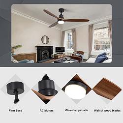Sofucor Ceiling Fan 60 Wood Ceiling Fan with Lights Remote Control Walnut Blades Dimmable Light Reversible DC Motor Modern Ceiling Fan for Kitchen, Bedroom, Basement, Dining, Living Room Matte Black