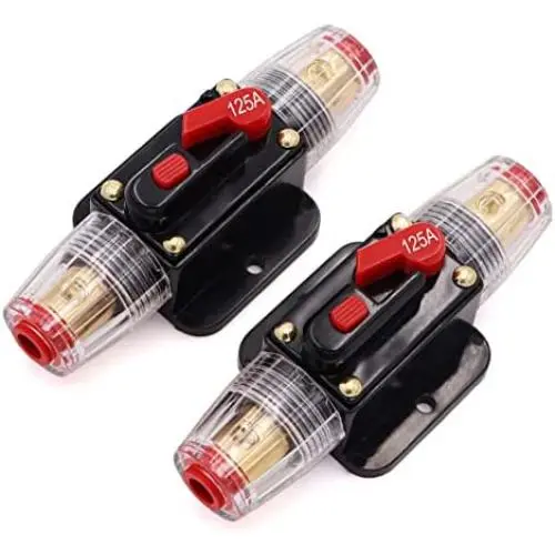 Support de Fusible Inline 125A 12V avec Réinitialisation Manuelle, pour Audio Auto, Bateau Marin, Interrupteur Stéréo et Système Inversor Solaire Support de Fusible Inline 125A 12V avec Réinitialisation Manuelle, pour Audio Auto, Bateau Marin, Interrupteur Stéréo et Système Inversor Solaire