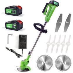 Cordless Grass Trimmer Lawn Mower, BONSBOR Electric Handheld String Strimmer Powered by 18V Lithium-ion Battery, 2 Battery, 2 Blades, 1000W Motor (Lawn Mower)
