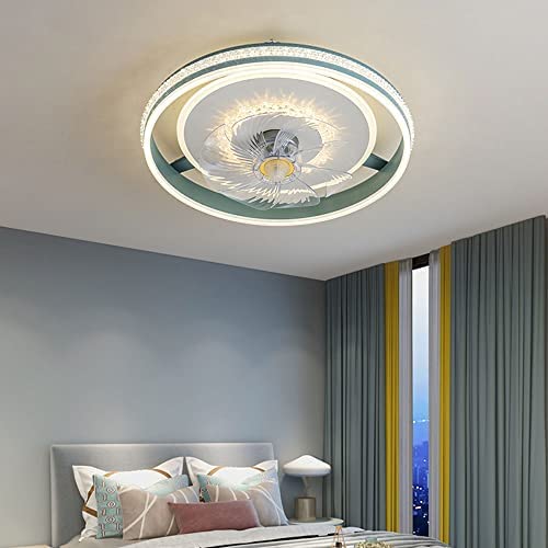 ATELANGE Crystal Dimmable Household Fan Ceiling Light 3 Colors 3 Speeds Household Ceiling Fan With Lights With Remote Control Timing Function Low Profile Fan Ceiling Light Pure Copper Motor For Bedroo