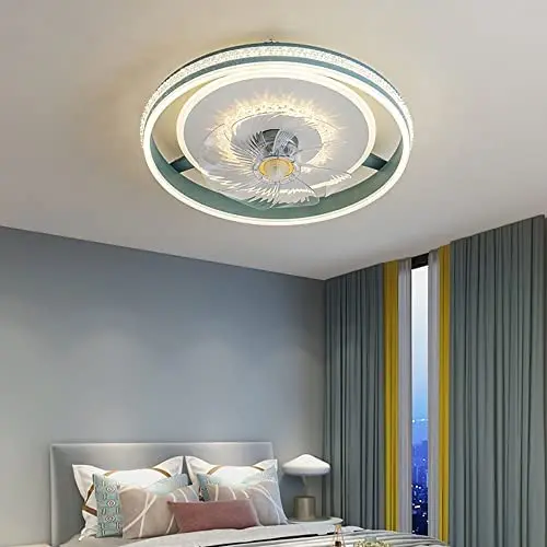 ATELANGE Crystal Dimmable Household Fan Ceiling Light 3 Colors 3 Speeds Household Ceiling Fan With Lights With Remote Control Timing Function Low Profile Fan Ceiling Light Pure Copper Motor For Bedroo